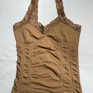 M Rena Ruched Lace 90s Babydoll Coquette Fairy Whimsigoth Tank Brown One Size